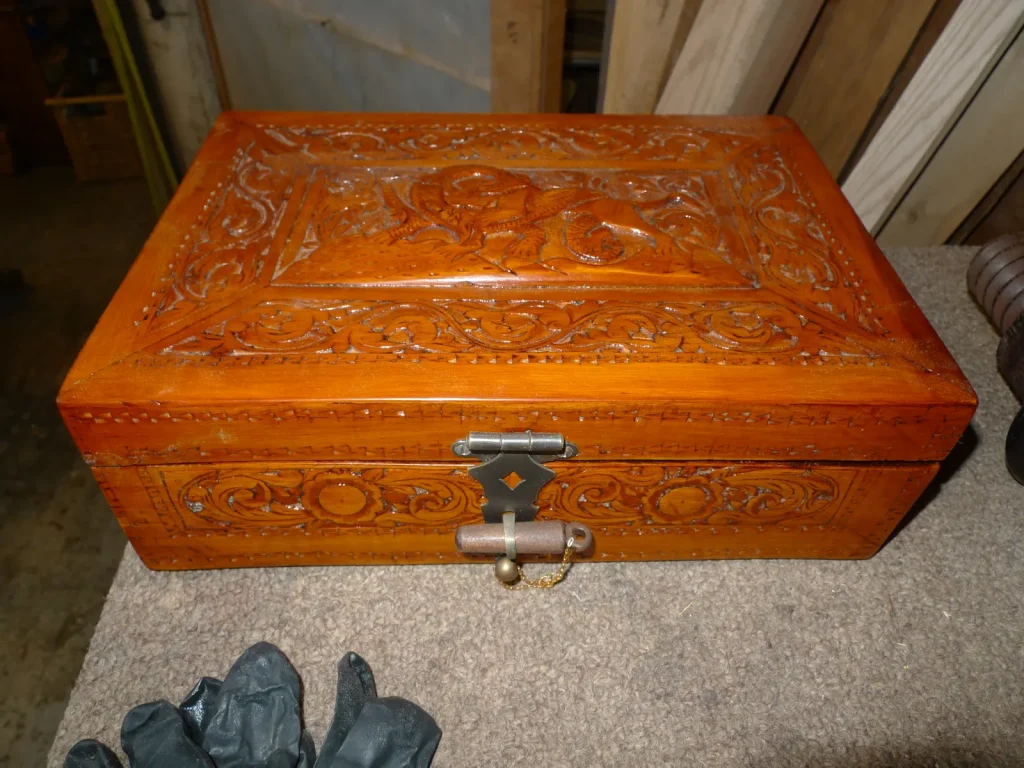 Egyptian Carved Jewelry Box — Repair & Refinishing — After