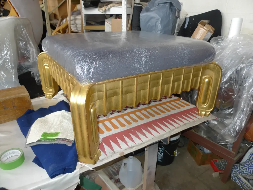 Art Deco Gilt Ottoman — Restoration & Reupholstery — After